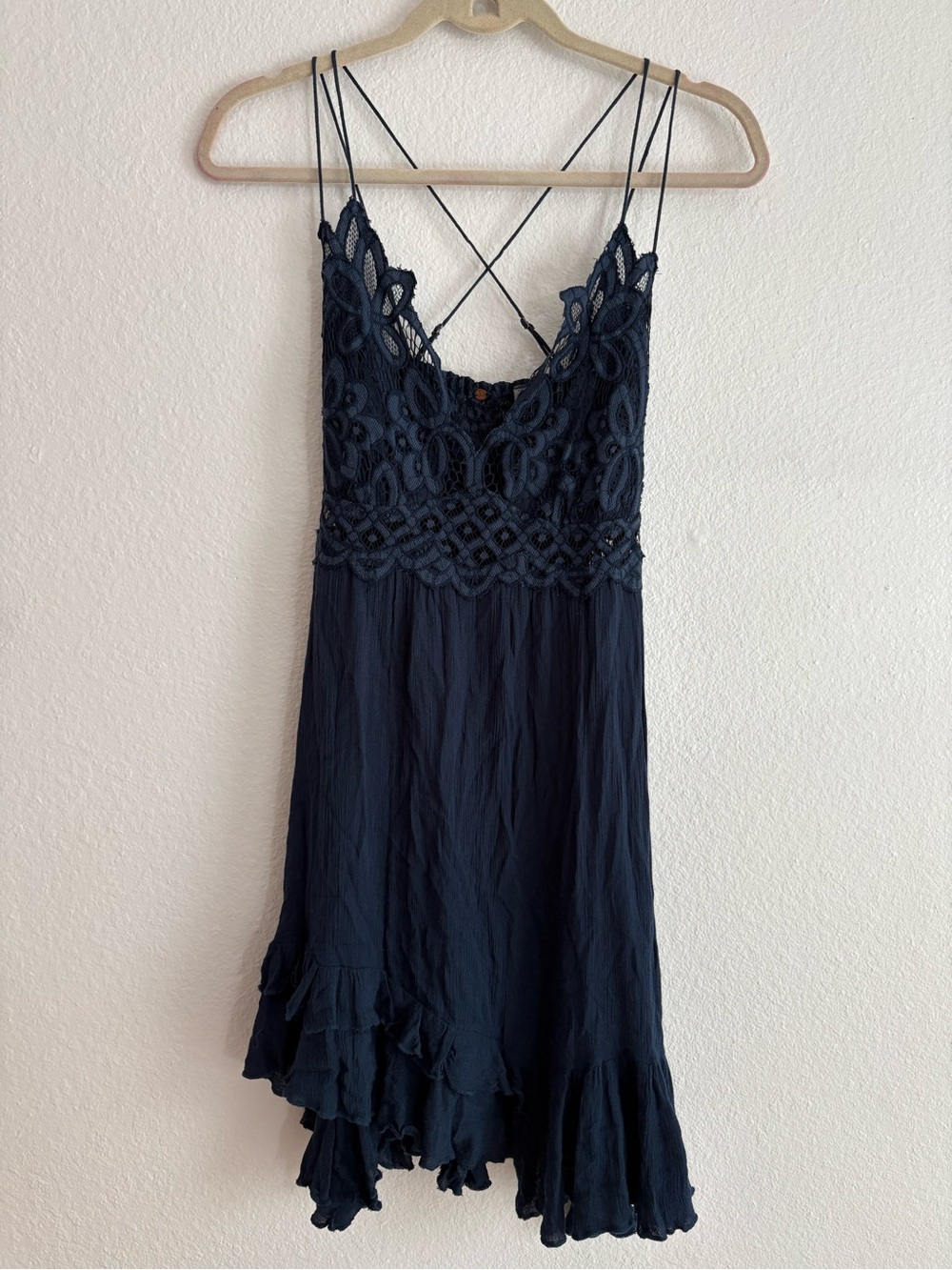 Free People FP One | Size M Adella Slip Mini Dress Adjustable Straps Lace V-Neck